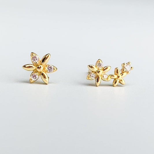 Asymmetrical Flower Stud Earrings