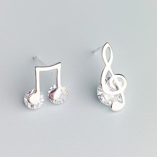 Crystal Backed Music Note Stud Earrings