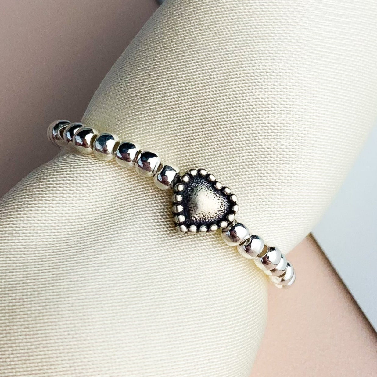 Beaded Heart Stretch Ring
