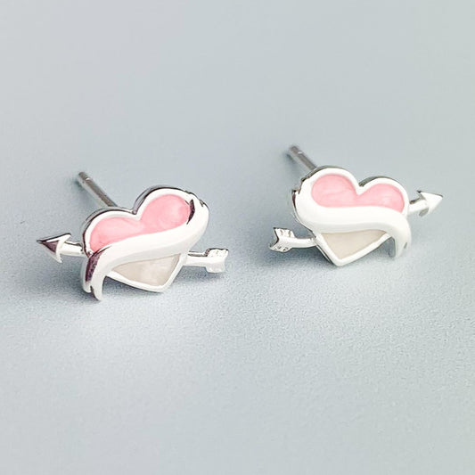 Cupid's Arrow and Heart Stud Earrings