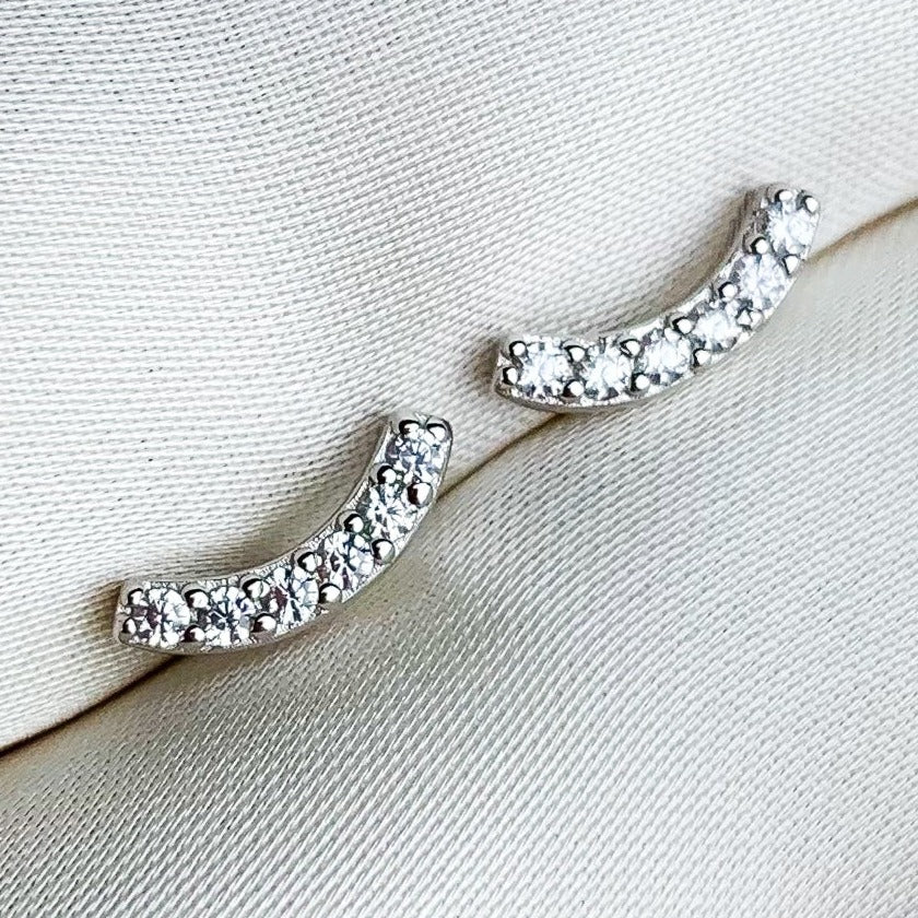 White Crystal Curve Stud Earrings