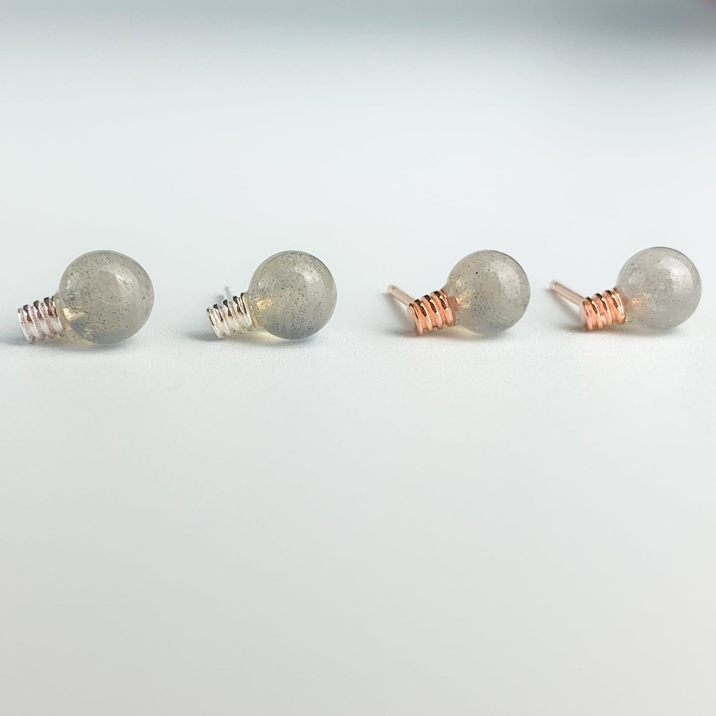 Grey Stone Light Bulb Stud Earrings