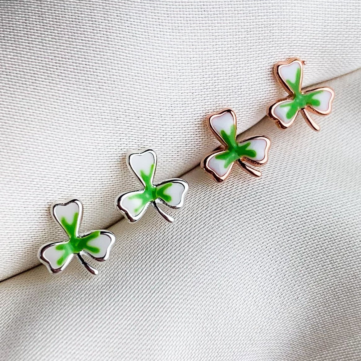 Green and White Clover Stud Earrings