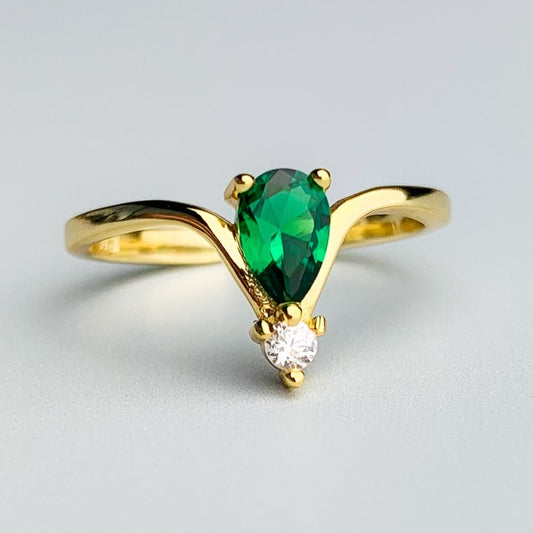 Green and White Crystal Adjustable Ring