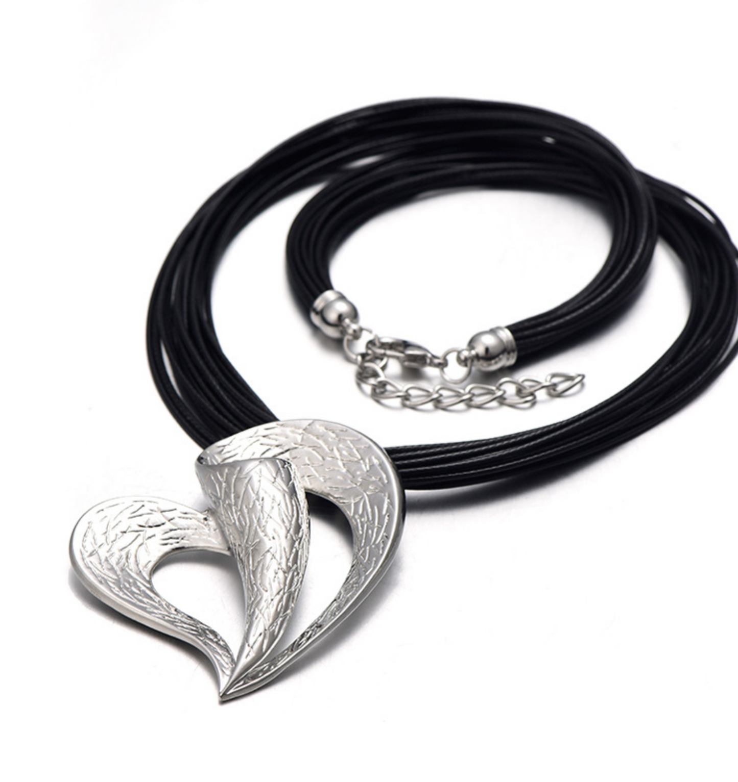 Heart Pendant Faux Leather Strap Necklace
