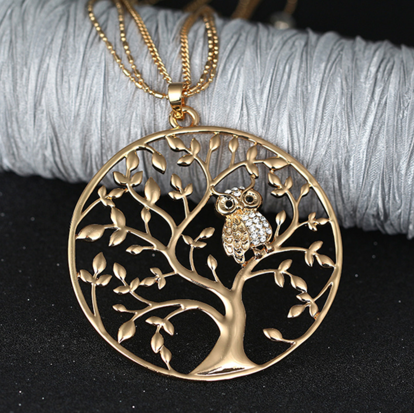 Owl in A Tree Long Circle Necklace