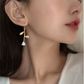 White Rose & Gold Drop Earrings