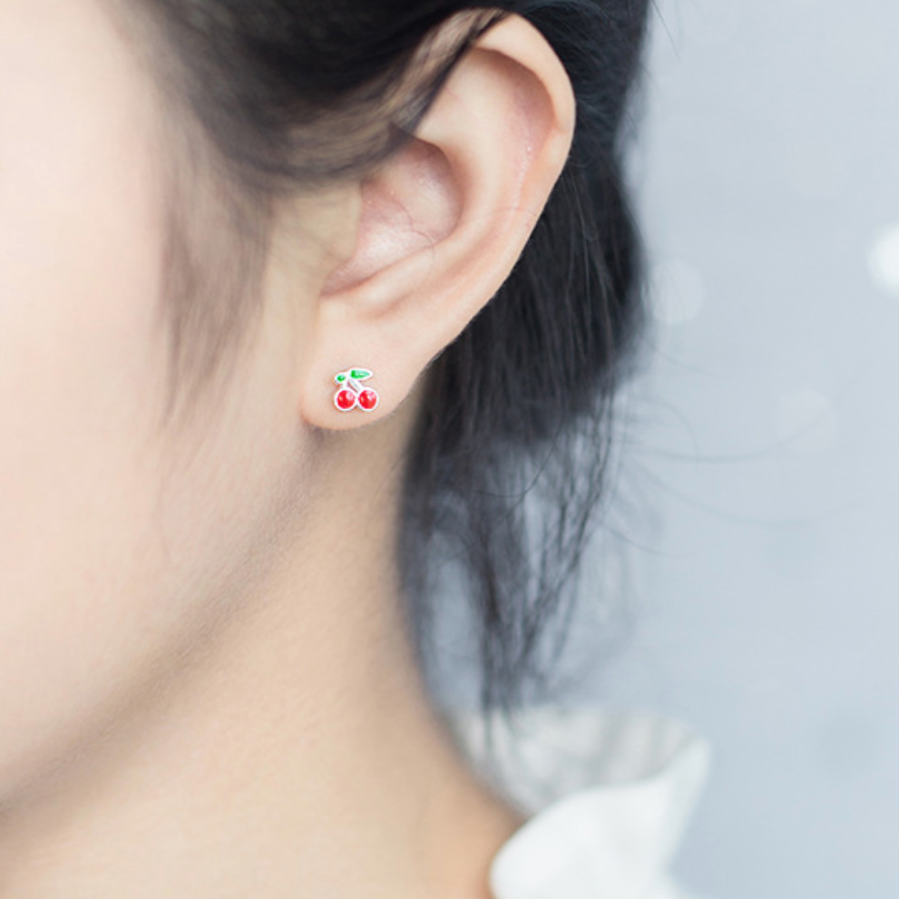 Tiny Cherry Stud Earrings