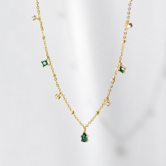 Green Crystal Chain Necklace