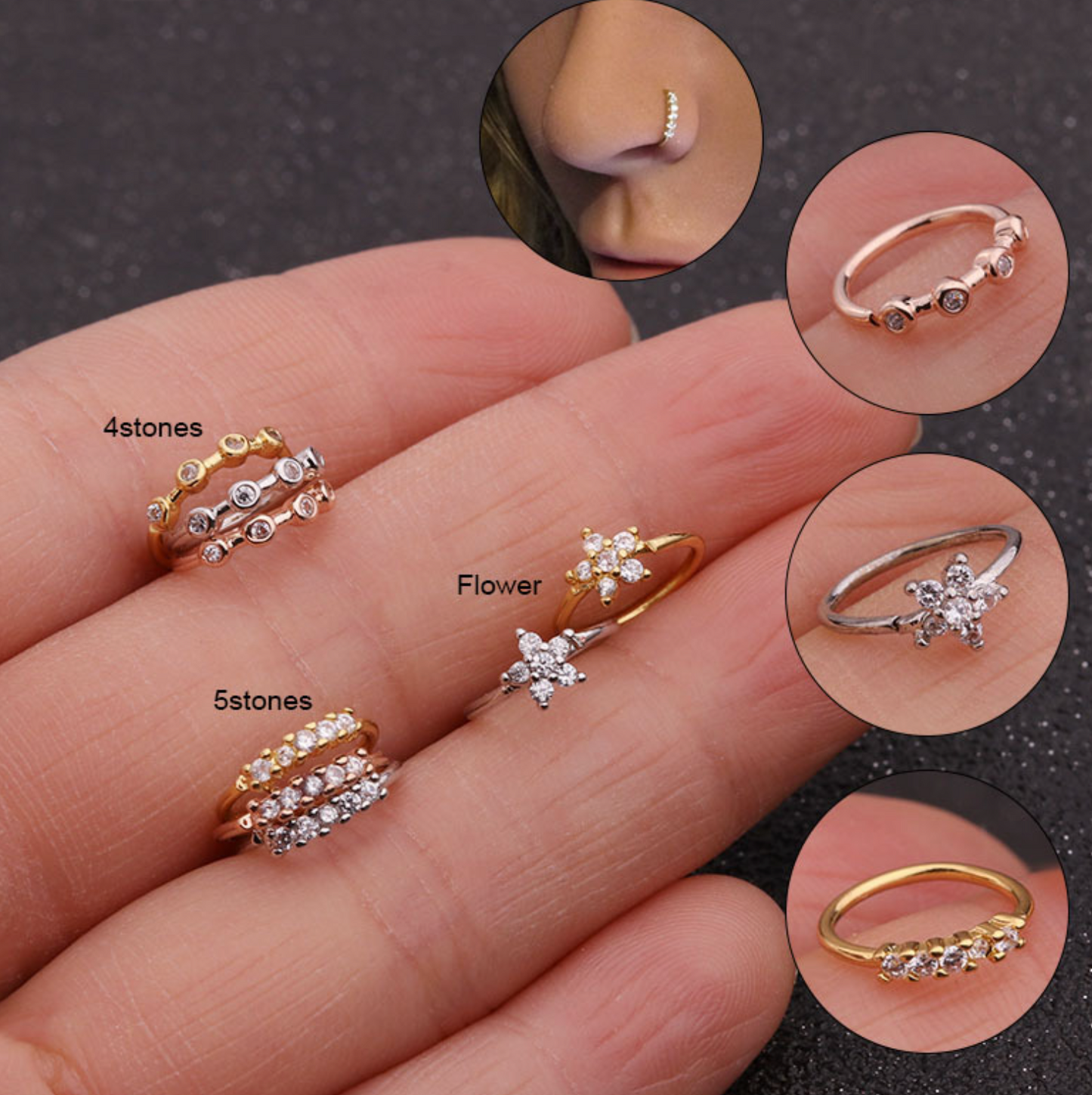 Dainty Floral Rhinestone Nose Ring