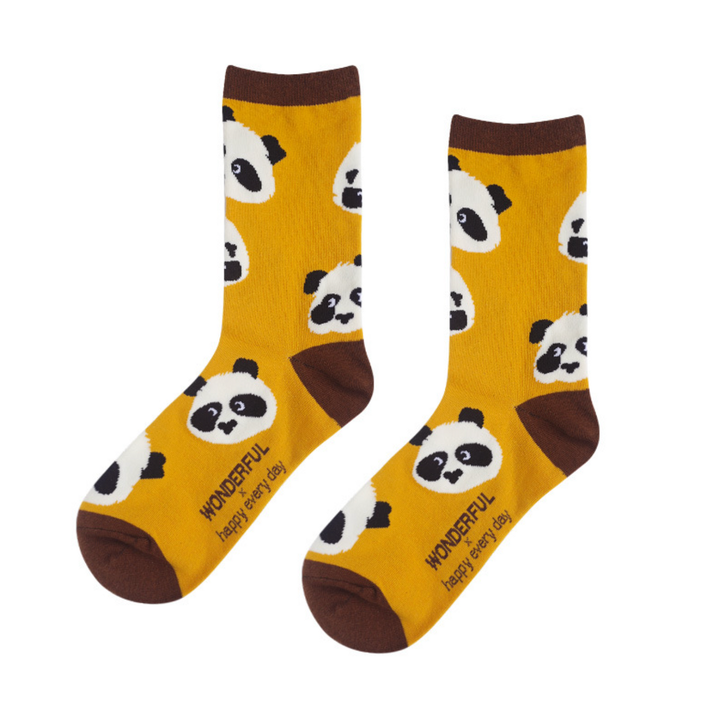 Panda Printed Mustard Yellow Quarter Length Socks