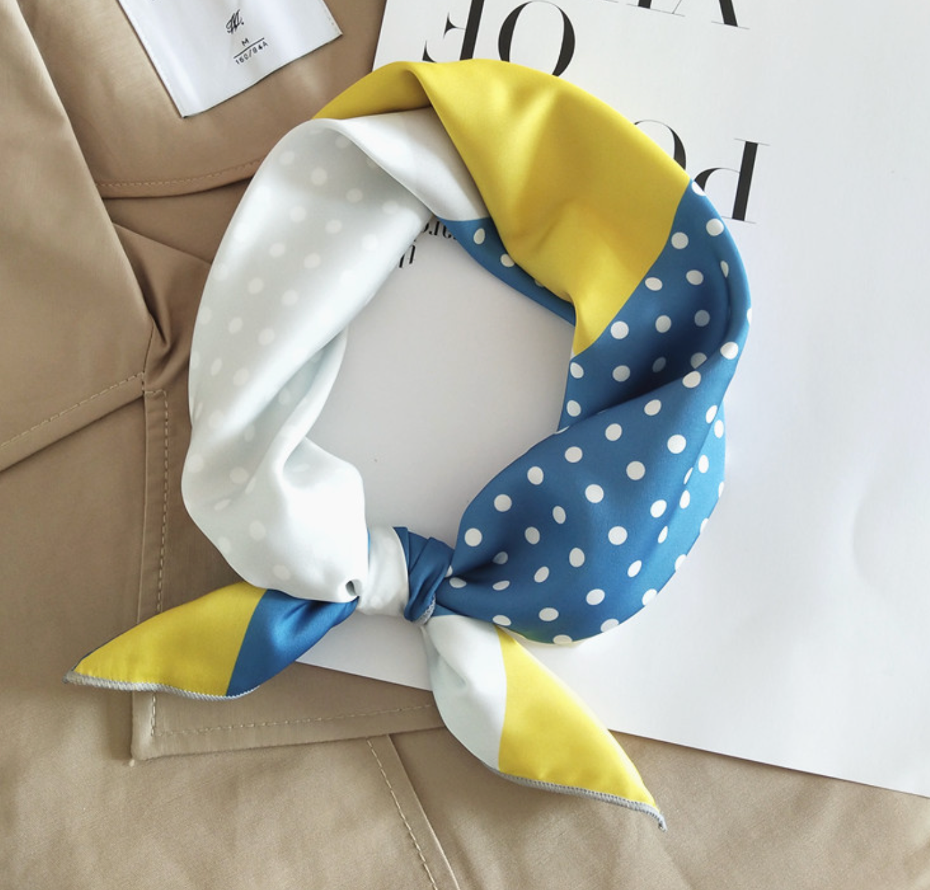 Yellow and Blue Polka Dot Scarf