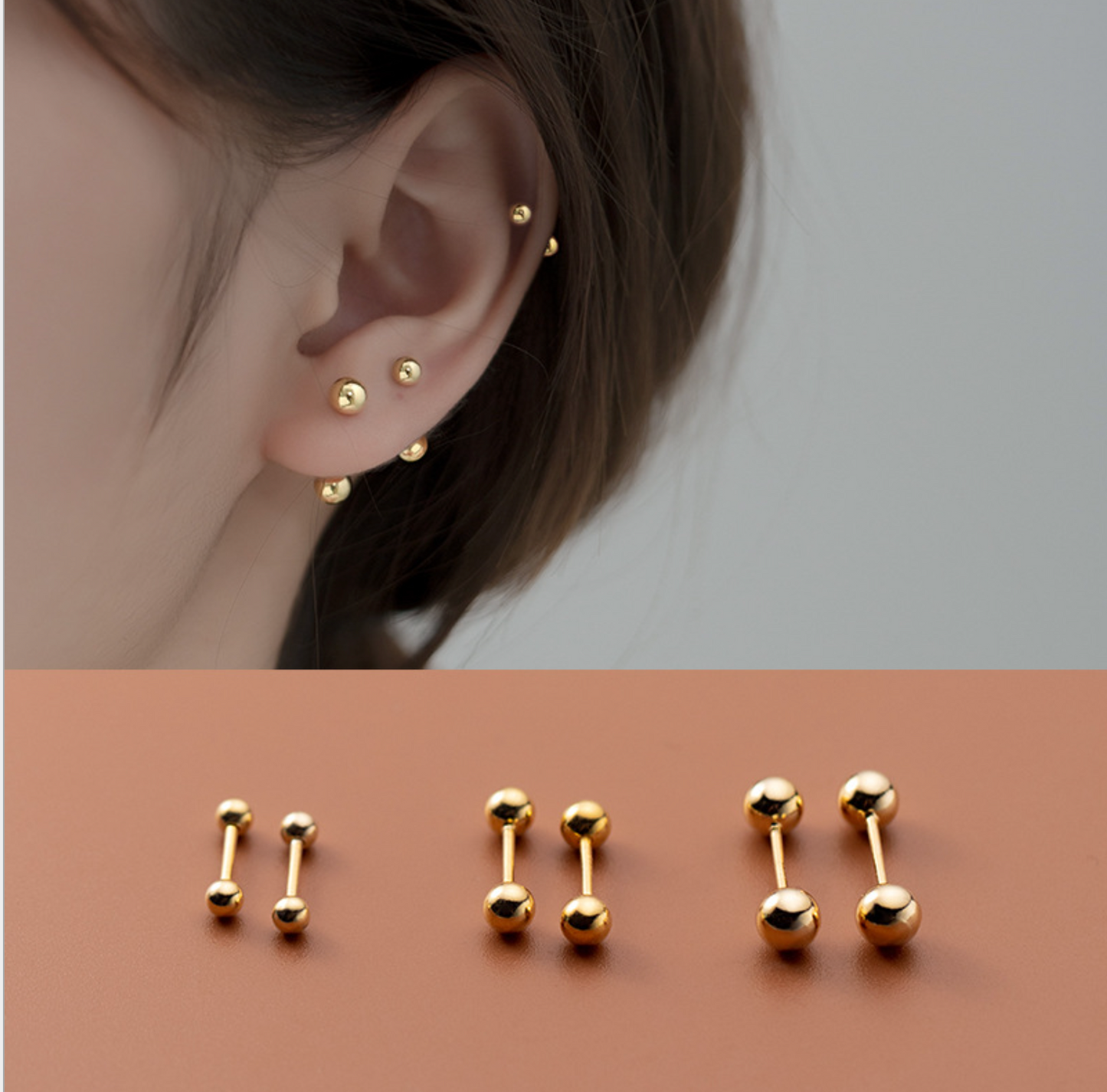 Sterling Silver Gold Screw Back Post Studs