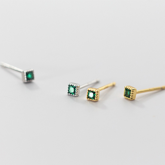 Green Crystal Square Stud Earrings