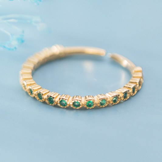Green Crystal Band Adjustable Ring