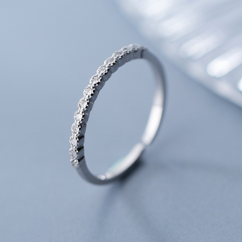 Crystal Thin Band Adjustable Ring