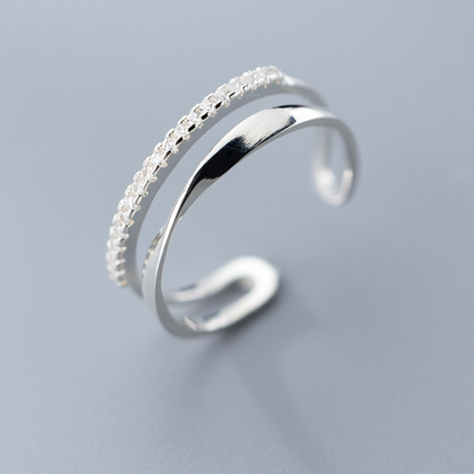 Adjustable Double Band Crystal Ring