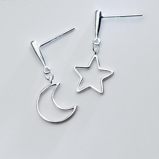 Minimalist Moon and Star Drop Earrings