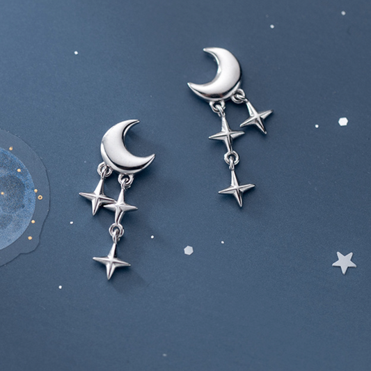 Moon and Star Dangle Stud Earrings