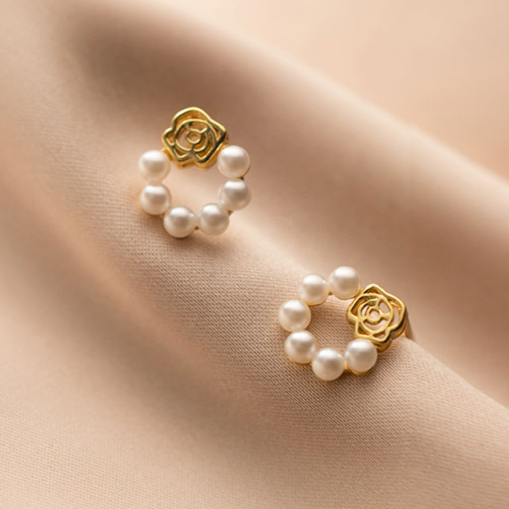 Rose and Pearl Stud Earrings