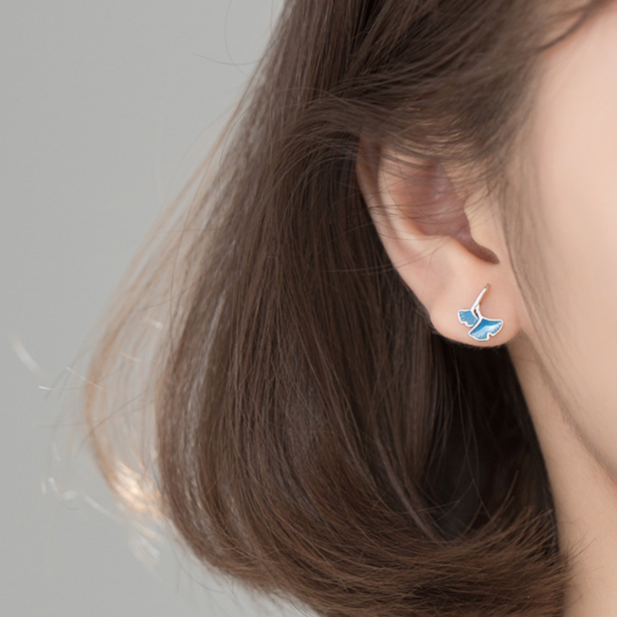 Blue Leaf Stud Earrings