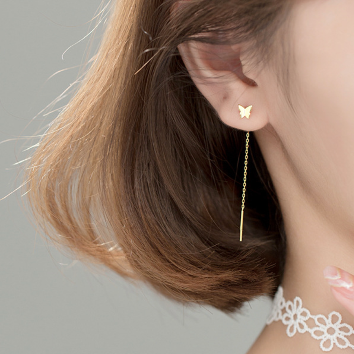 Dainty Butterfly Threader Earrings