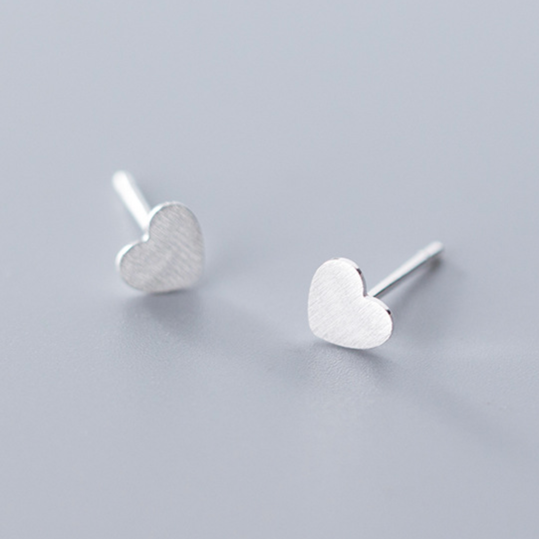 Brushed Silver Heart Stud Earrings