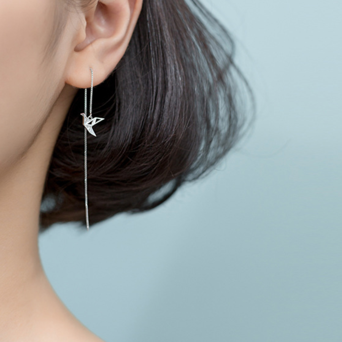 Origami Crane Threader Earrings