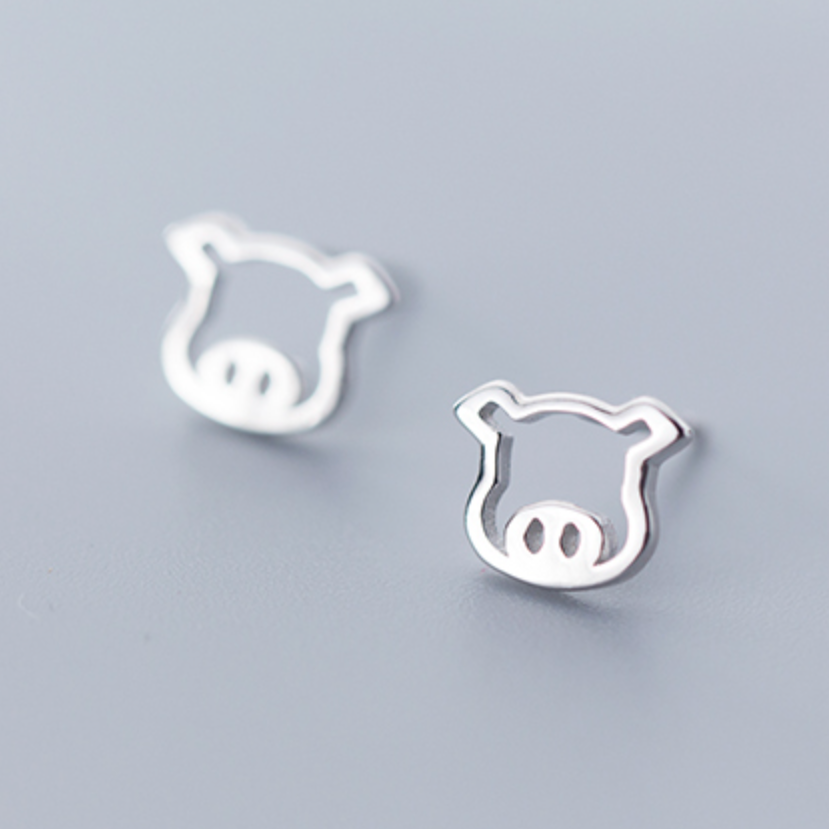 Sterling Silver Pig Face Studs