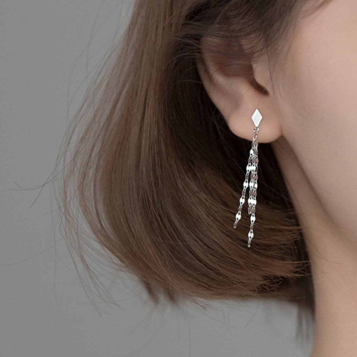 Diamond Chain Drop Stud Earrings