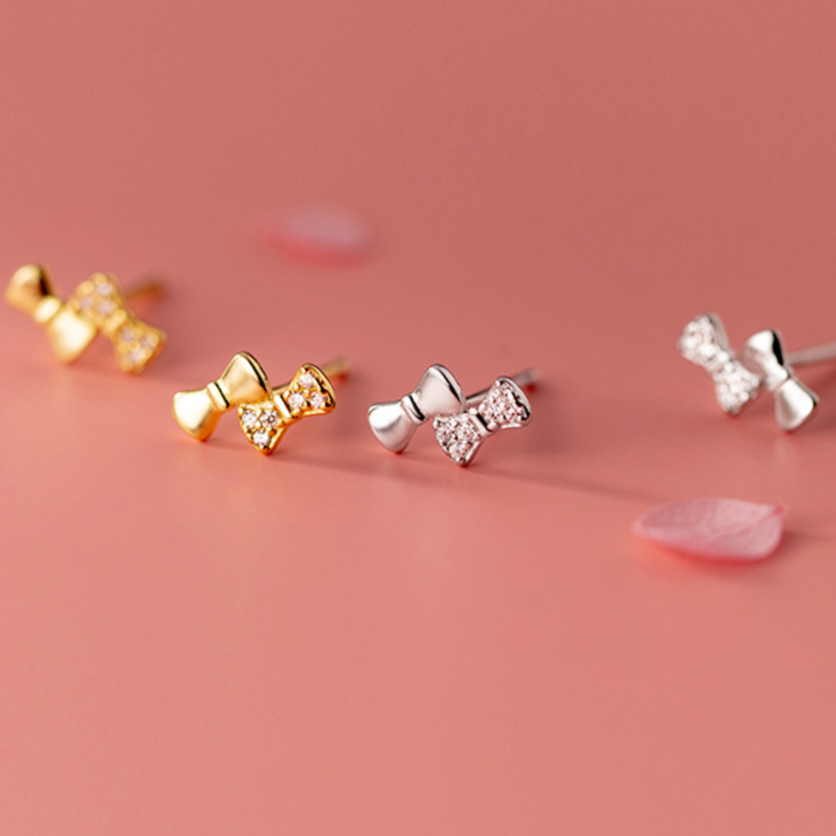 Tiny Crystal Bow Stud Earrings