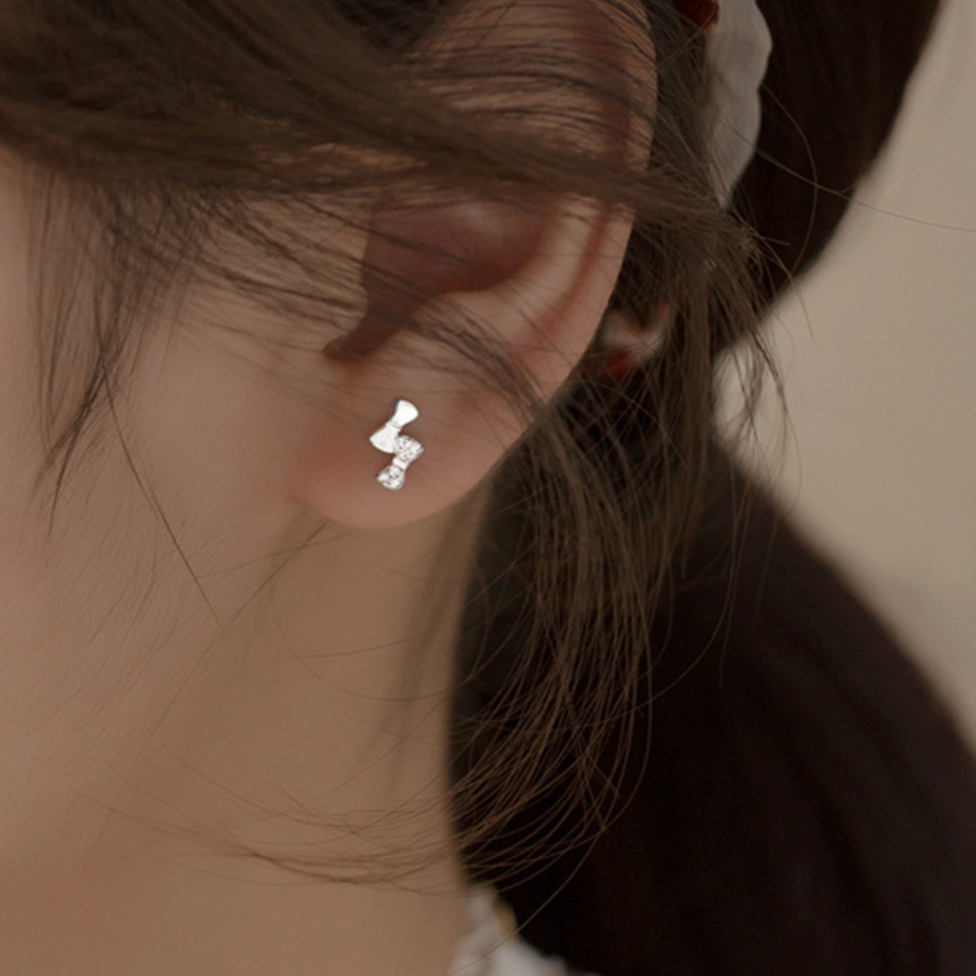 Tiny Crystal Bow Stud Earrings