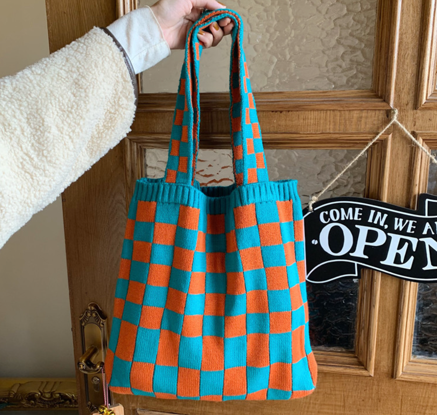 Knitted Checkered Tote Bag By GY Studios