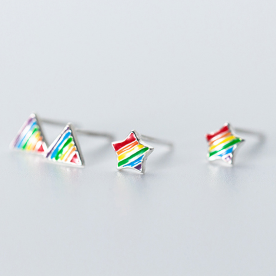 Rainbow Star and Triangle Stud Earrings