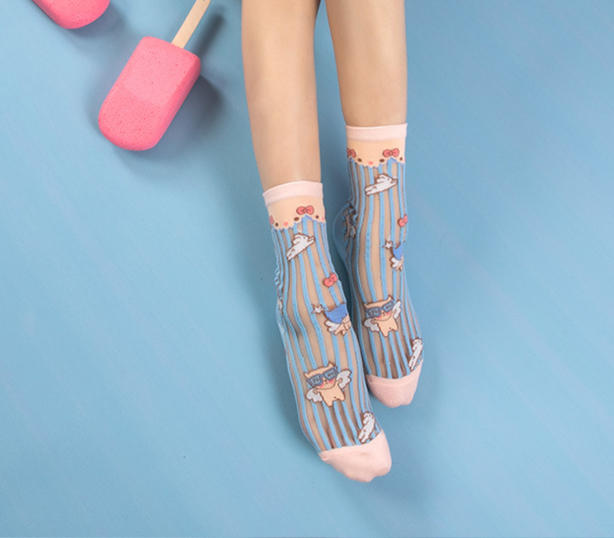 Cute Pink and Blue Sheer Socks