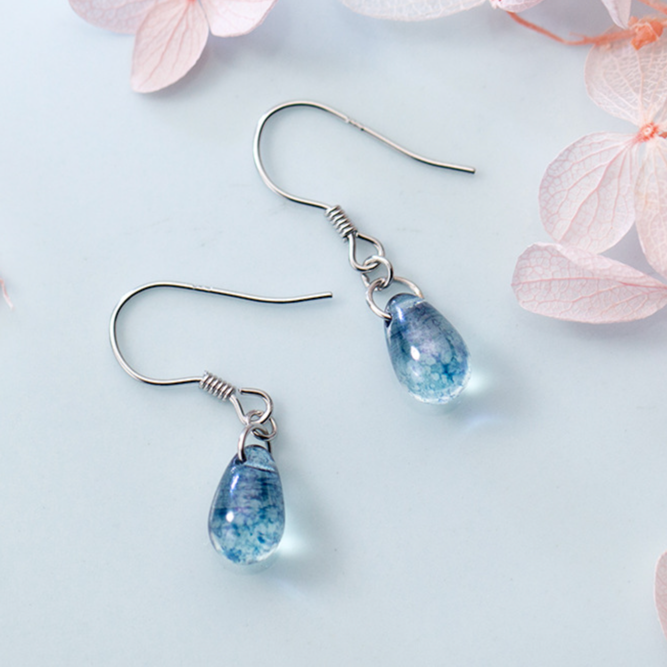 Blue Flecked Crystal Drop Earrings