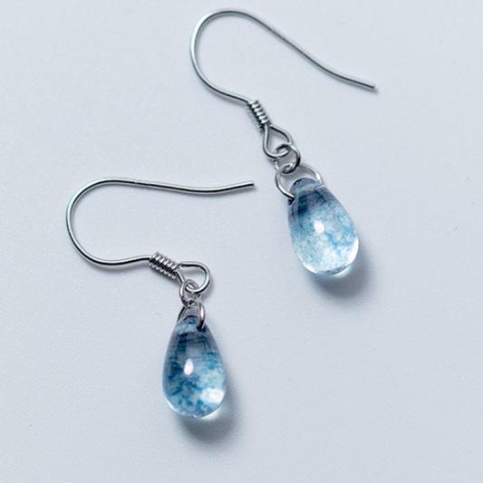 Blue Flecked Crystal Drop Earrings