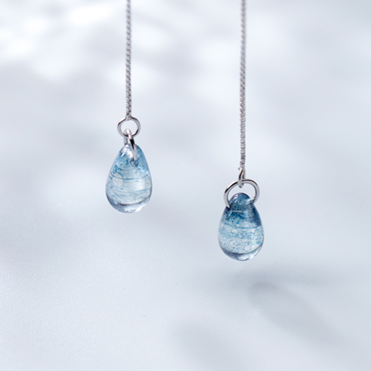 Blue Flecked Crystal Threader Earrings