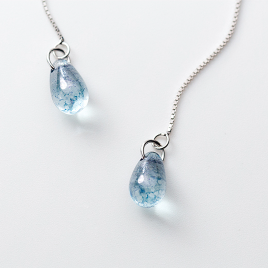 Blue Flecked Crystal Threader Earrings