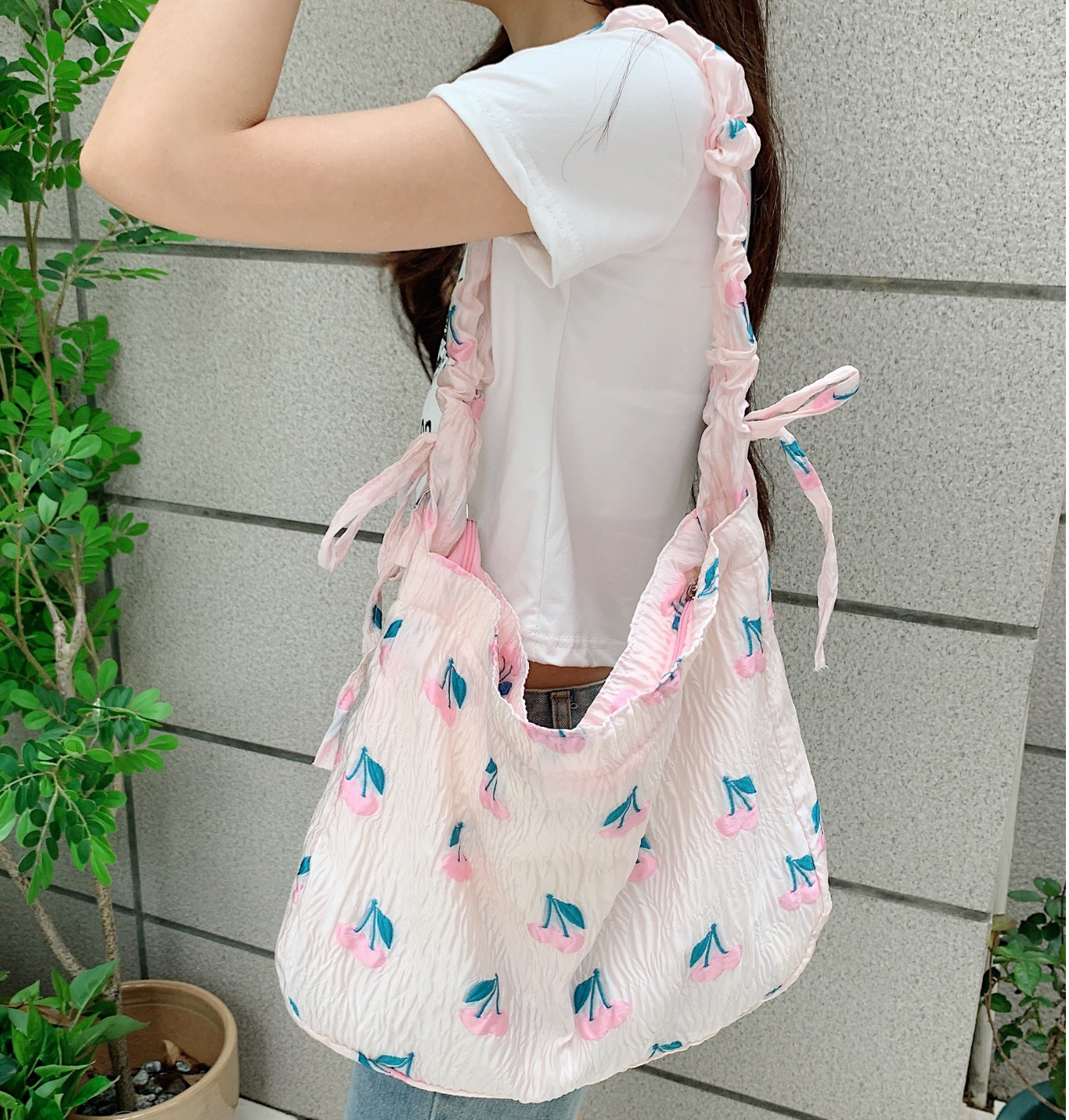 Cherry Linen Shoulder Bag