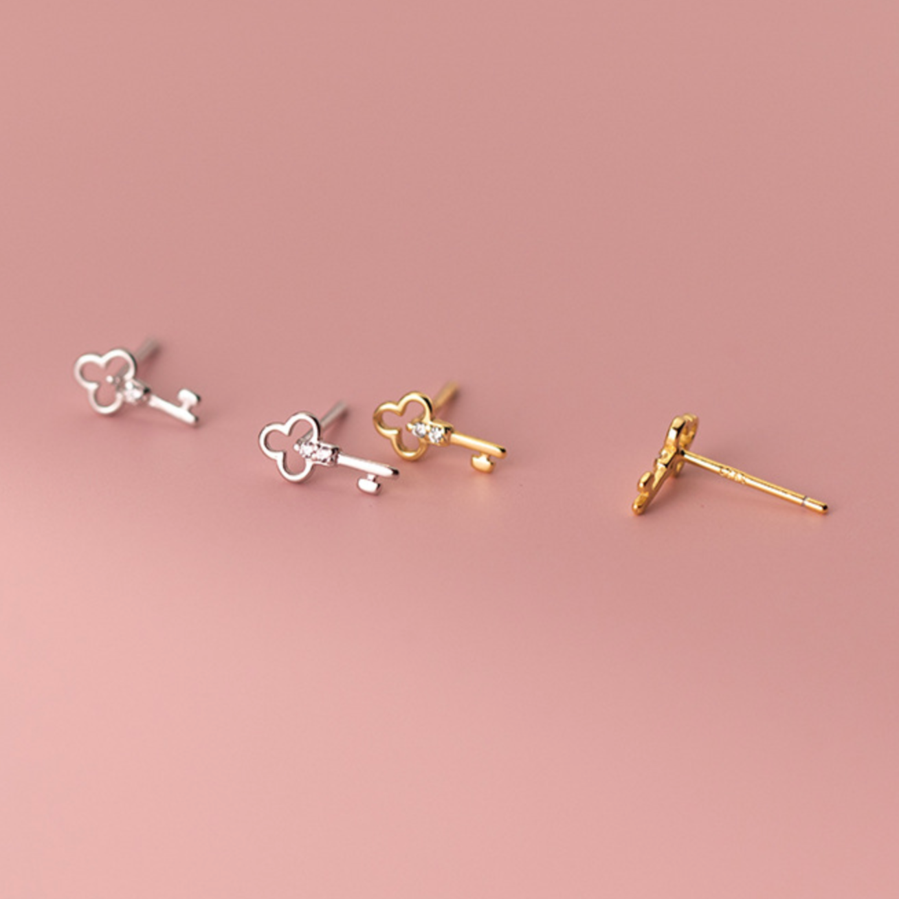 Crystal Detail Key Stud Earrings