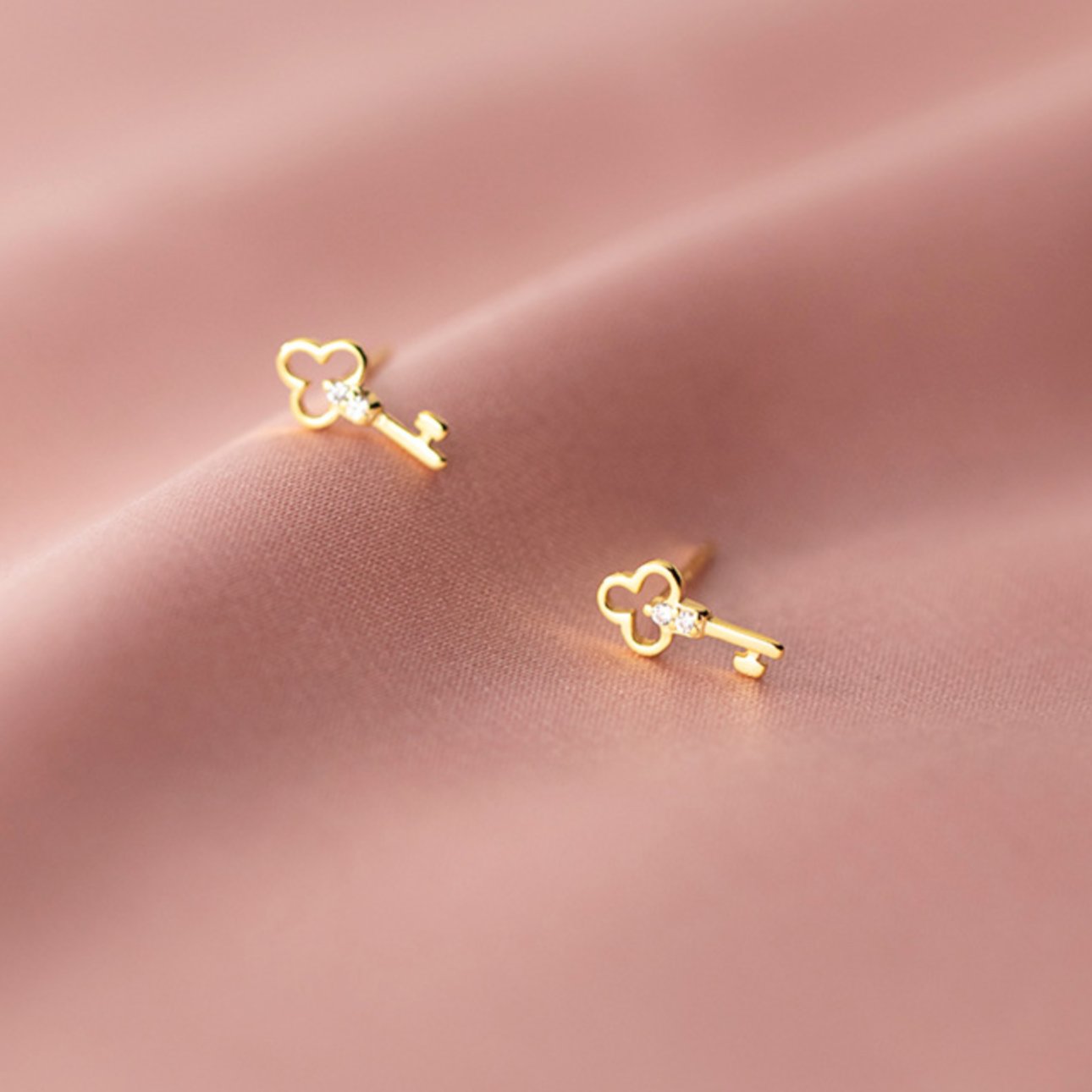 Crystal Detail Key Stud Earrings