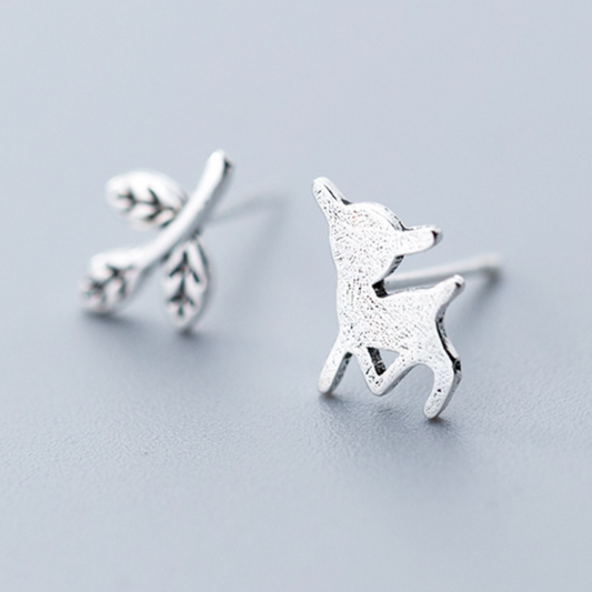 Deer and Leaf Stud Earrings