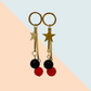 Drop Gold Red and Black Bead Earrings