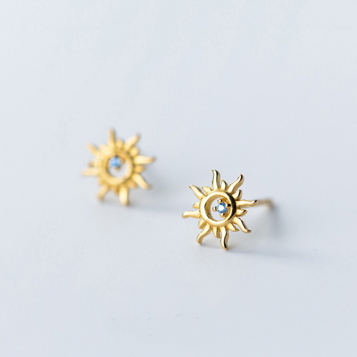 Sun Stud Earrings with Tiny Crystal
