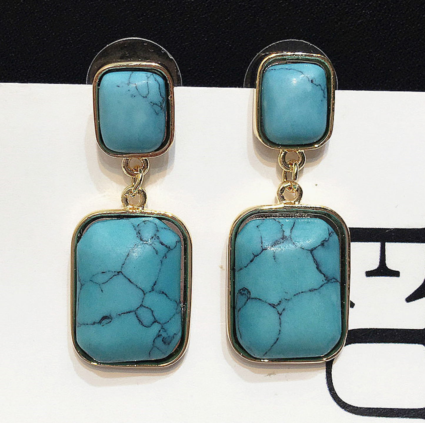 Turquoise & White Marble Earrings