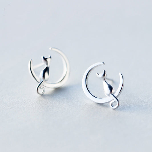 Cat and Crescent Moon Earrings
