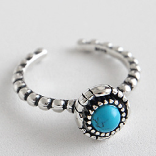 Black or Turquoise Circular Stone Adjustable Ring