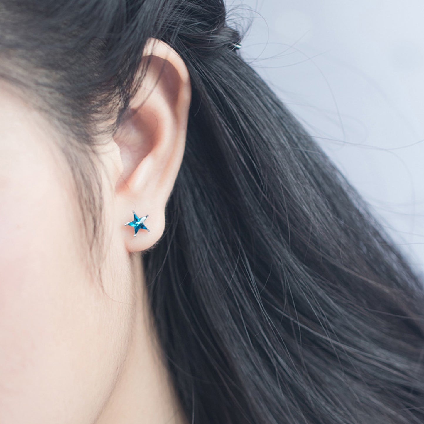 Blue Crystal Moon and Star Stud Earrings