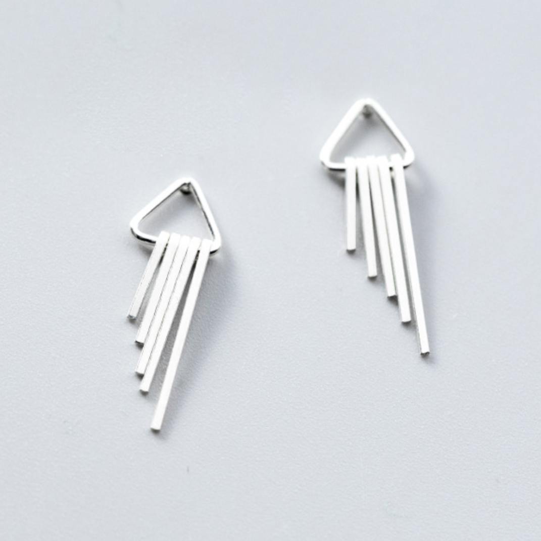 Silver Triangle Tassel Earrings